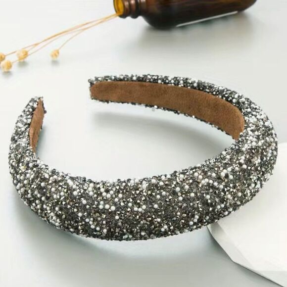PUFFY Rhinestone & Faux Pearl Sparkly Headband. Grey. BRAND NEW. - Picture 1 of 1